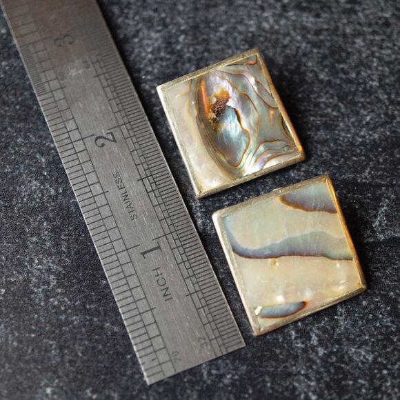Vintage Taxco Sterling Silver Abalone Square Clip-On Earrings 1970s - Picture 5 of 5